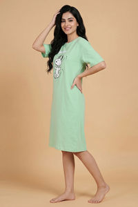 Zivame Peanuts Knit Cotton Loungewear Dress - Quiet Green — thumbnail 3